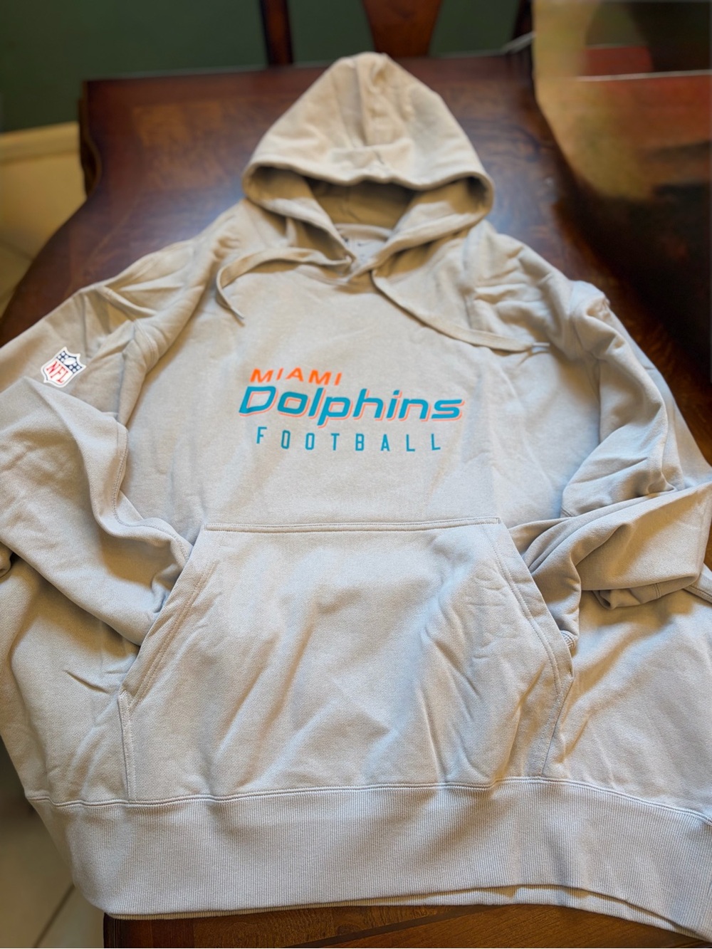 NFL Miami Dolphins Hoodie in Light Gray with Aqua & Orange Logo